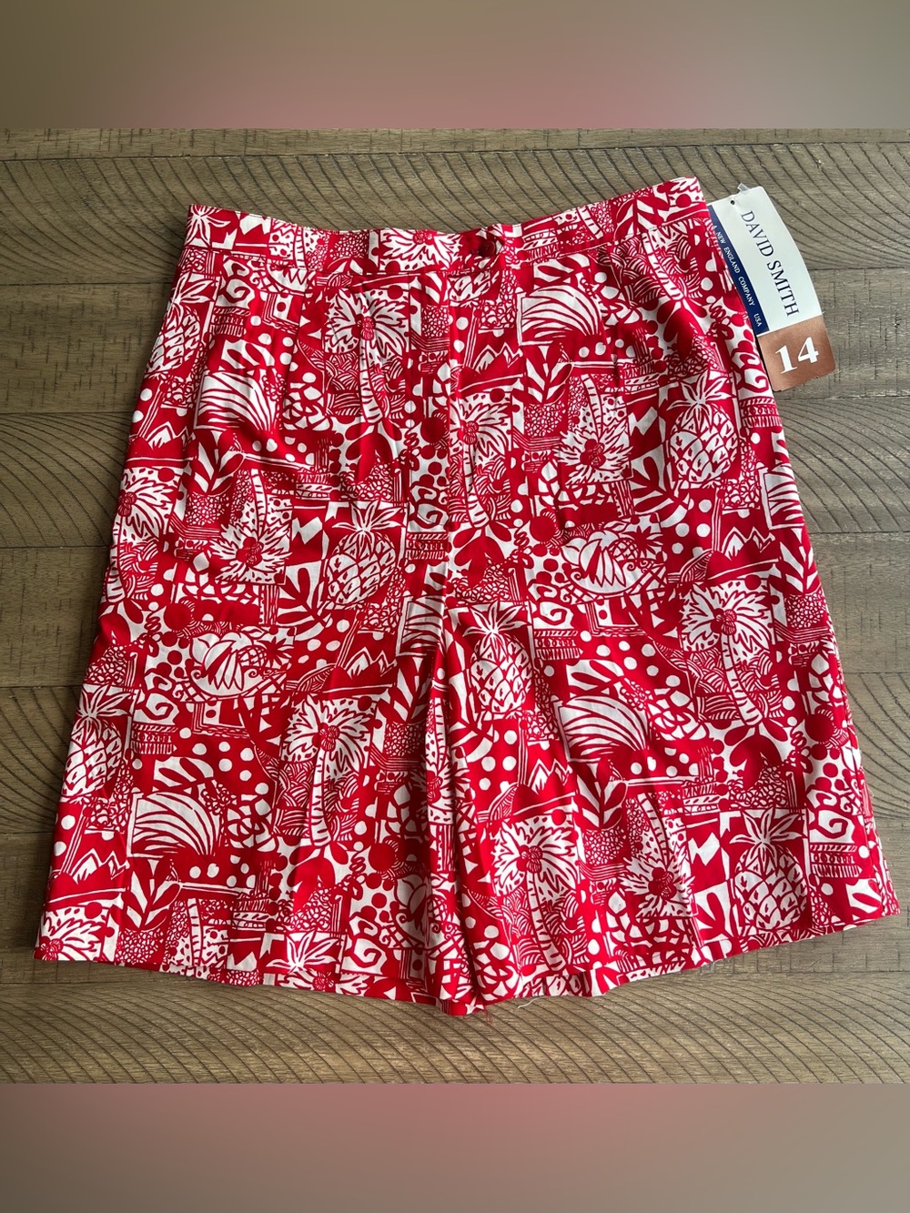 NWT Vintage David Smith 100% Cotton Shorts Women's Size 14 Red White Summer